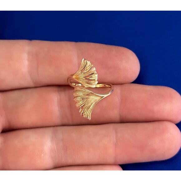 Bronze Adjustable Ginkgo Leaf Ring, Adjustable Bronze Ginkgo Leaf Ring - Picture 1 of 6